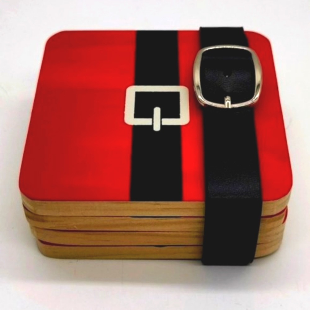 Set of Four Santa Belt Coasters - Holiday Decor - Christmas